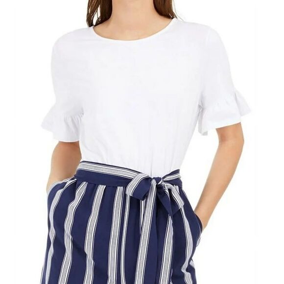 Maison Jules Striped-Leg Belted Jumpsuit - Picture 3 of 4